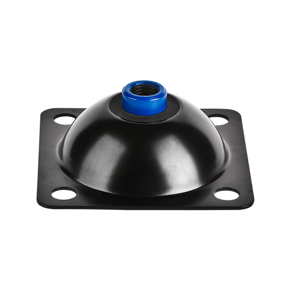 Black anti-vibration rubber mount with a steel housing.
