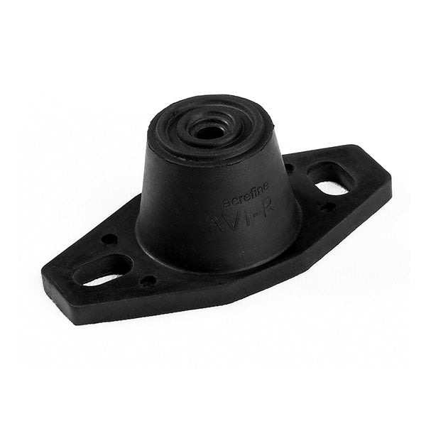 A black anti-vibration rubber mount with a steel insert and the brand name 'Acrefine' visible on the mount.