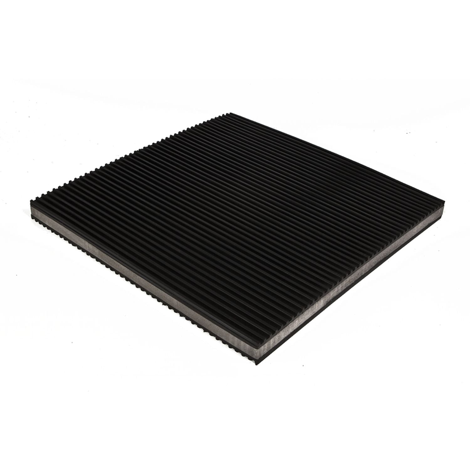 Symmetrical perspective studio shot of Acrefine machinery vibration isolation pad designed for high-load equipment.