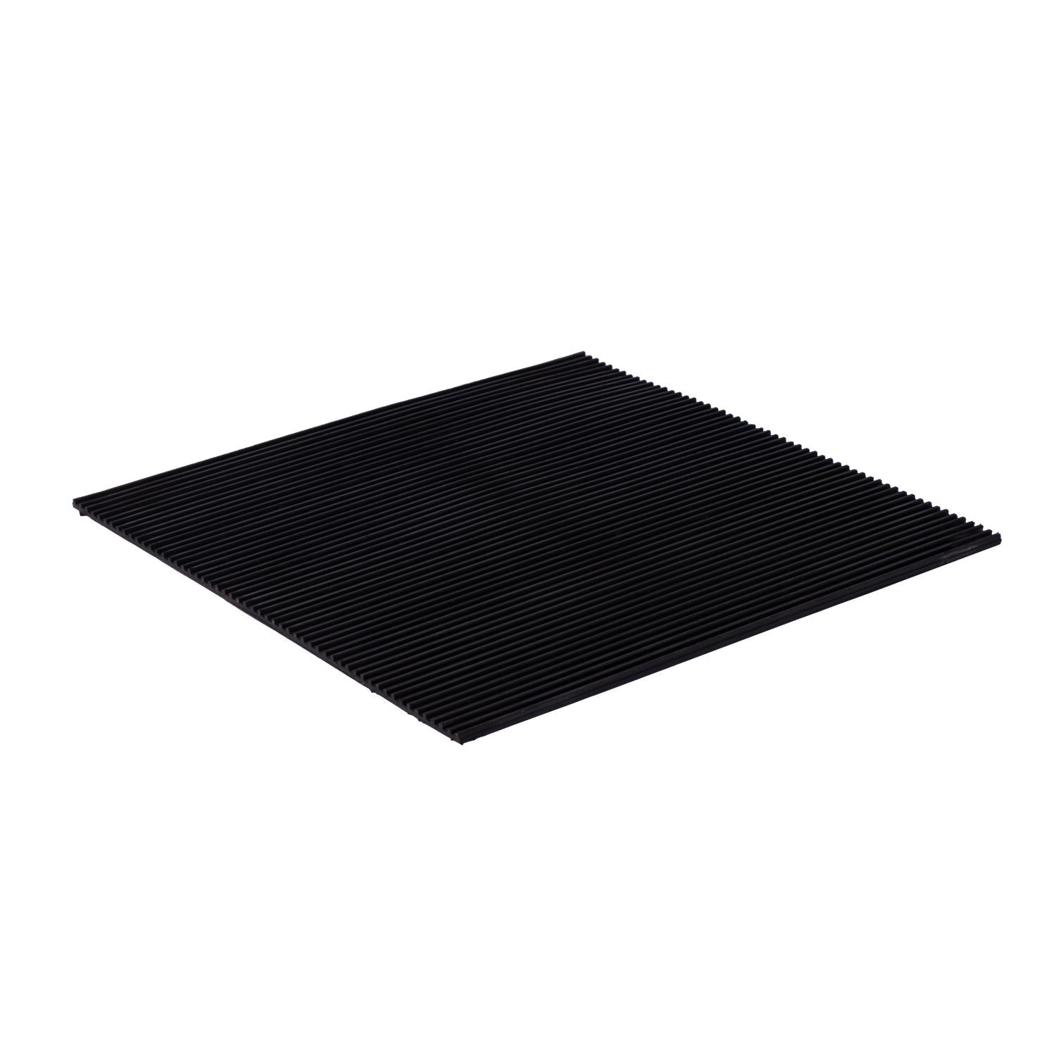 Symmetrical perspective studio shot of Acrefine single-sided ribbed anti vibration rubber matting for industrial floor isolation.