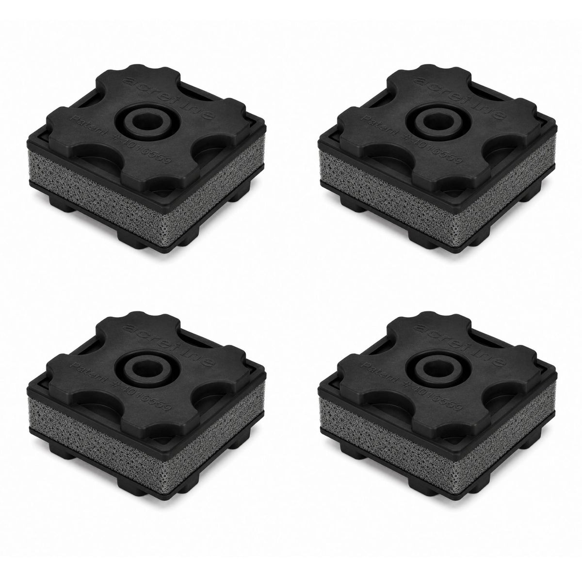 Pack of 4 Acrefine washing machine anti vibration pads with 50x50mm single modules featuring grey high-performance copolymer core layers.