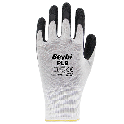 Beybi Polyester Knitted Latex Gloves PL9 White