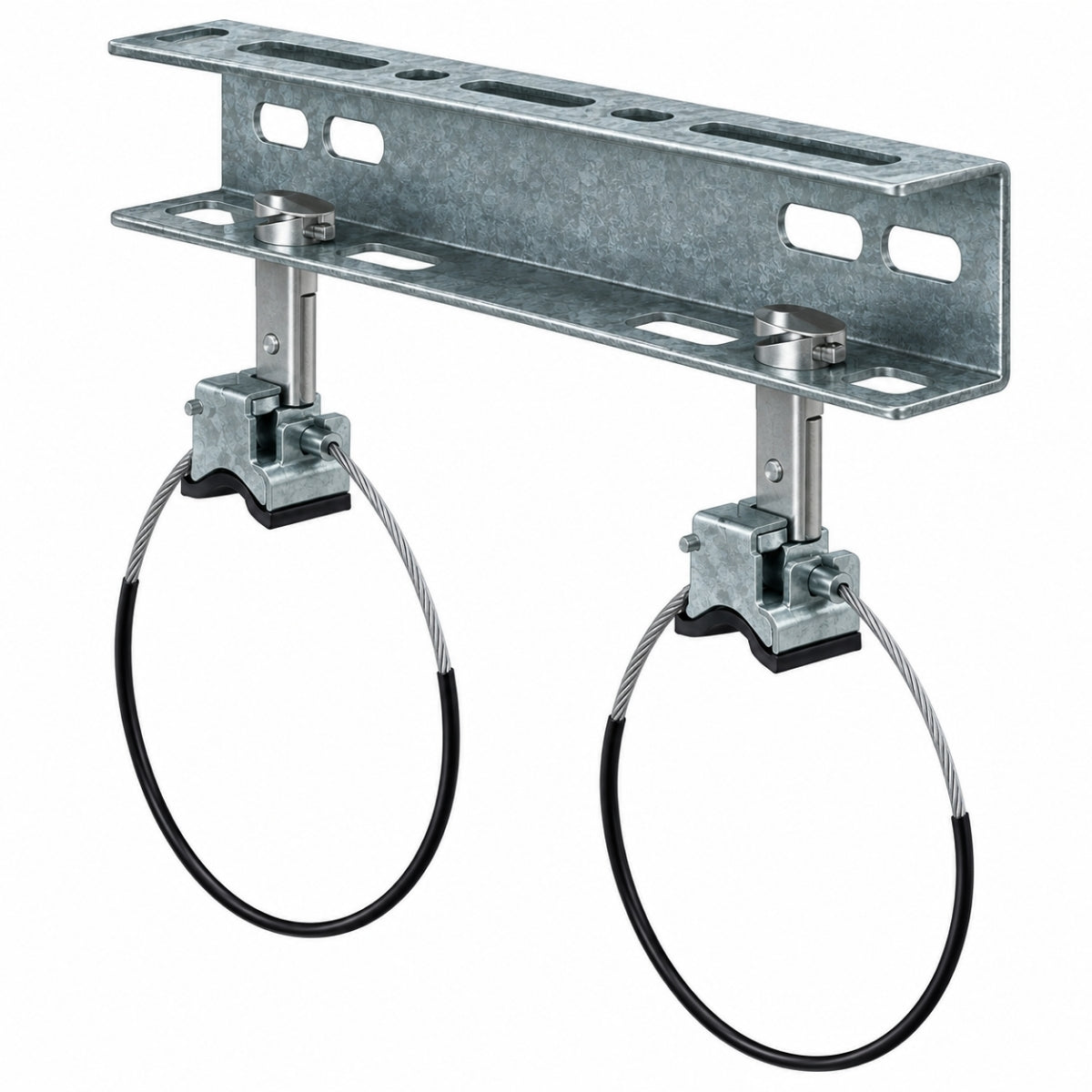 Gripple QT pipe clamp kit: two rubber-lined clamps on a 240 mm galvanised bracket.