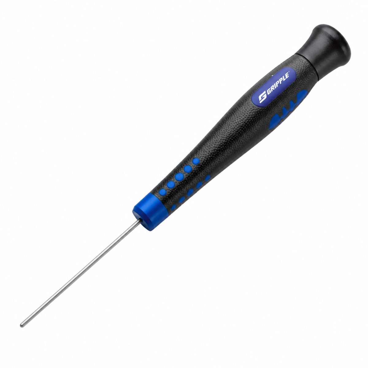 Gripple Setting Key held at an angle: slim steel shaft with a blue collar and a black contoured grip.