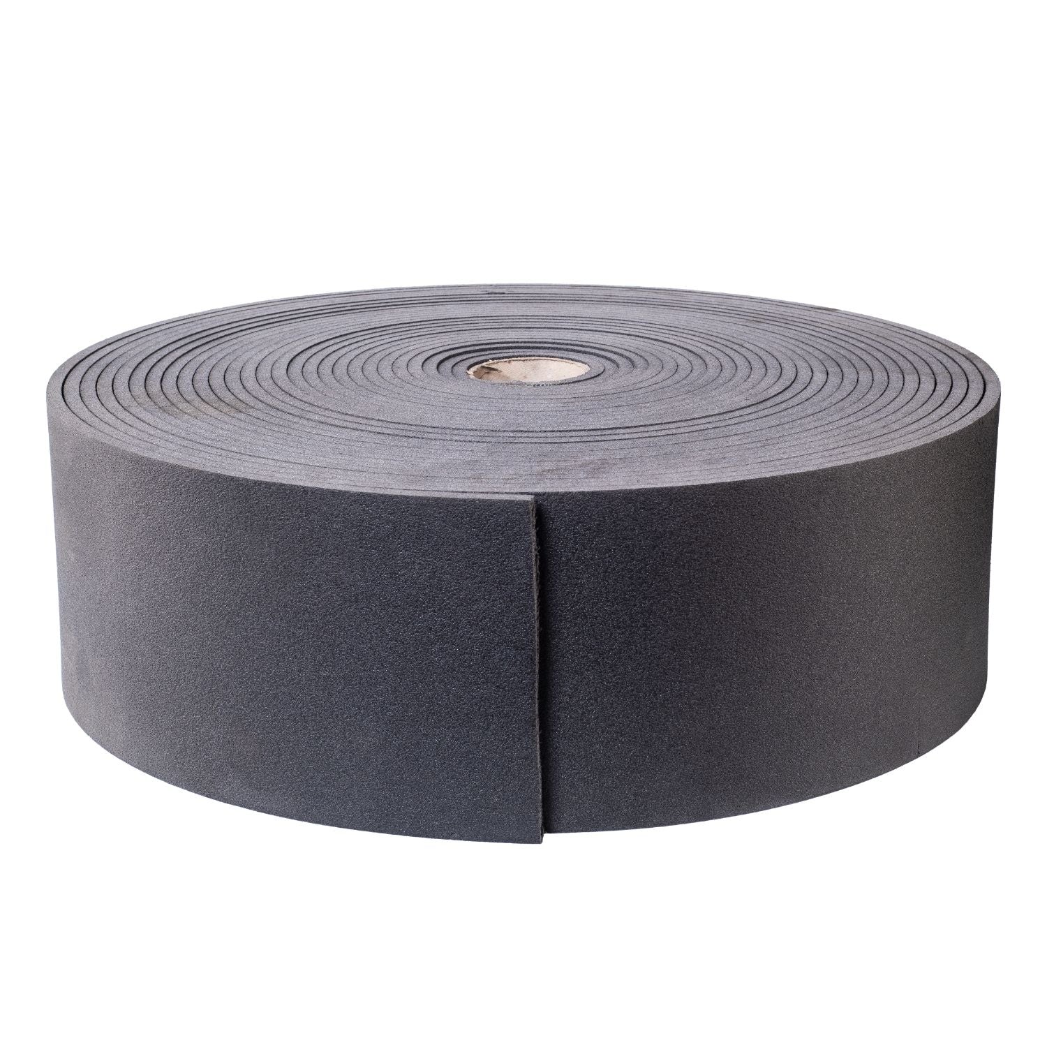Front view of a roll of Acrefine acoustic perimeter flanking strip showing the heavy-duty decoupling foam texture.