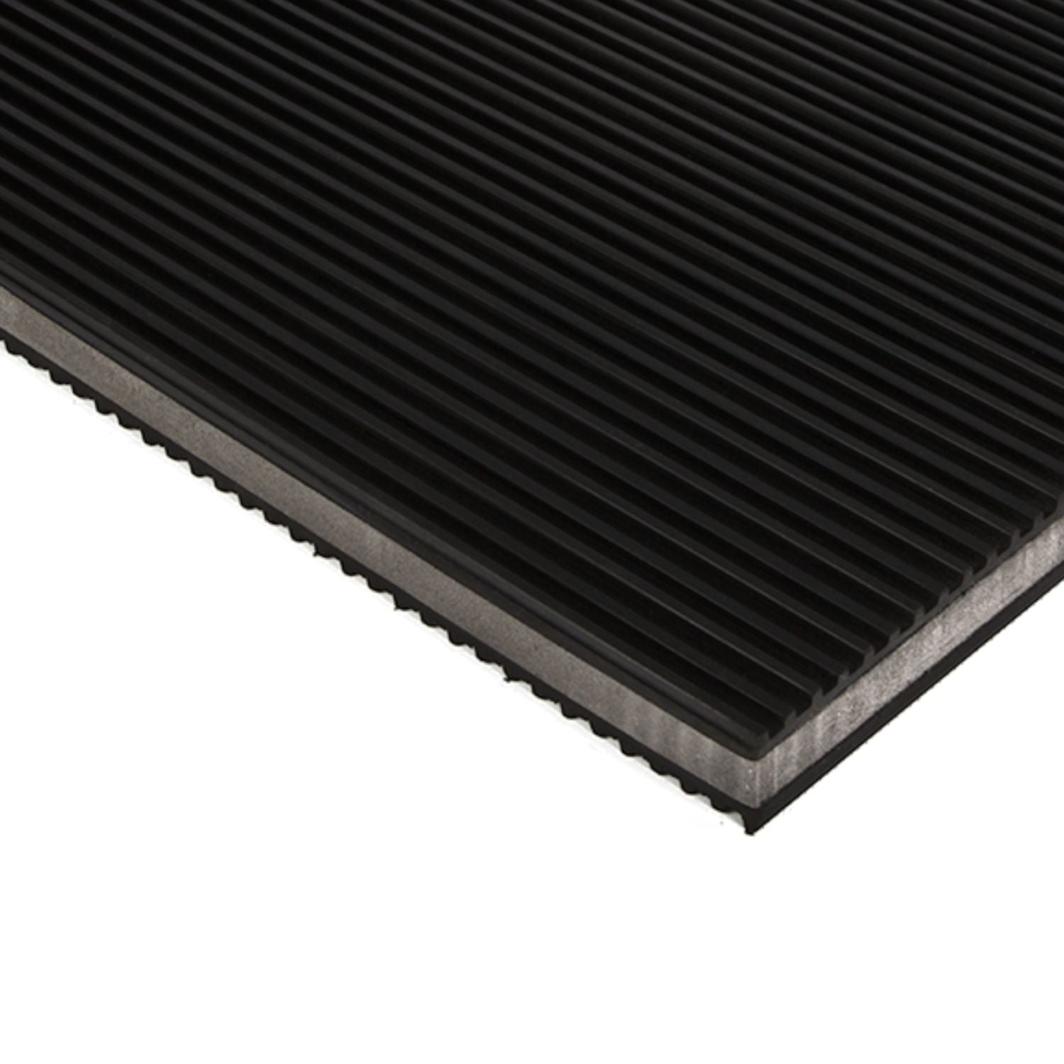 Close-up technical view of Acrefine anti vibration rubber pad showcasing the ribbed elastomer layers and copolymer core composite.