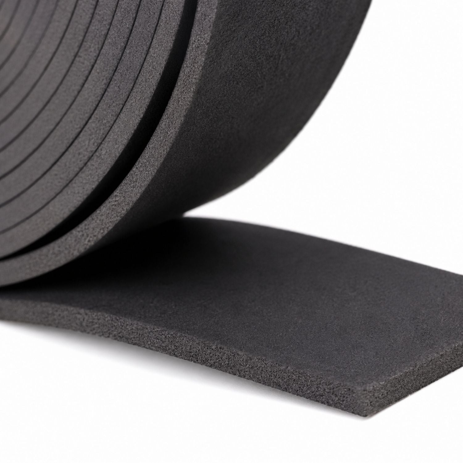 Close-up view of Acrefine acoustic perimeter strip showing the heavy-duty decoupling foam texture.