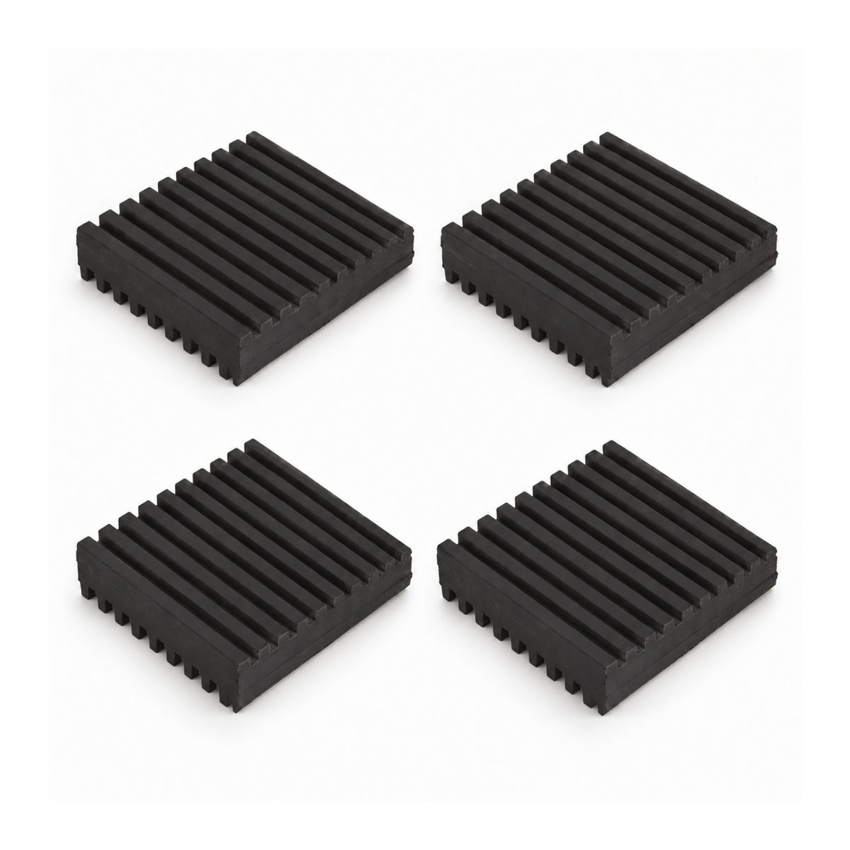 Pack of 4 Acrefine API-D double-sided ribbed rubber anti vibration pads, 100 × 100 mm, with ribs crossing at 90° on top and bottom faces