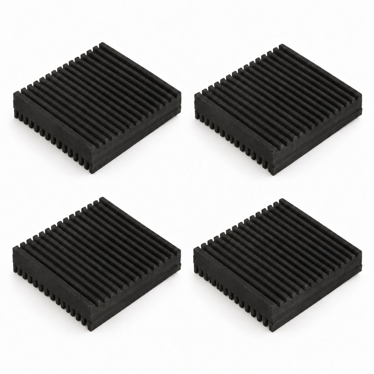 Pack of 4 Acrefine API-D double-sided ribbed rubber anti vibration pads, 200 × 200 mm, with ribs crossing at 90° on top and bottom faces