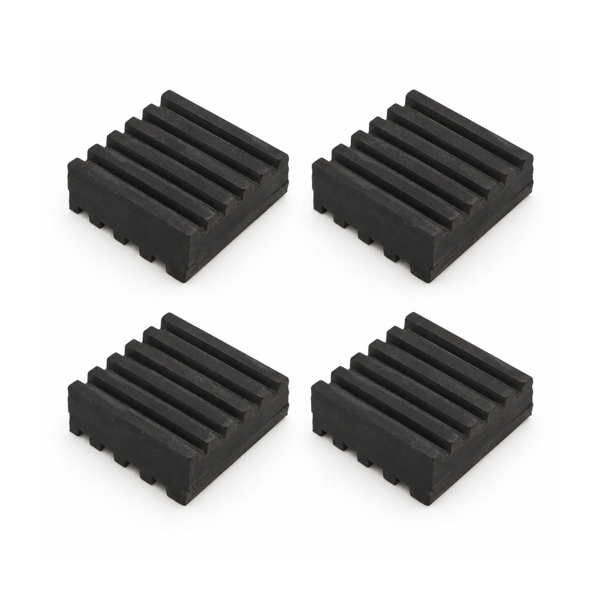 Pack of 4 Acrefine API-D double-sided ribbed rubber anti vibration pads, 50 × 50 mm, with ribs crossing at 90° on top and bottom faces
