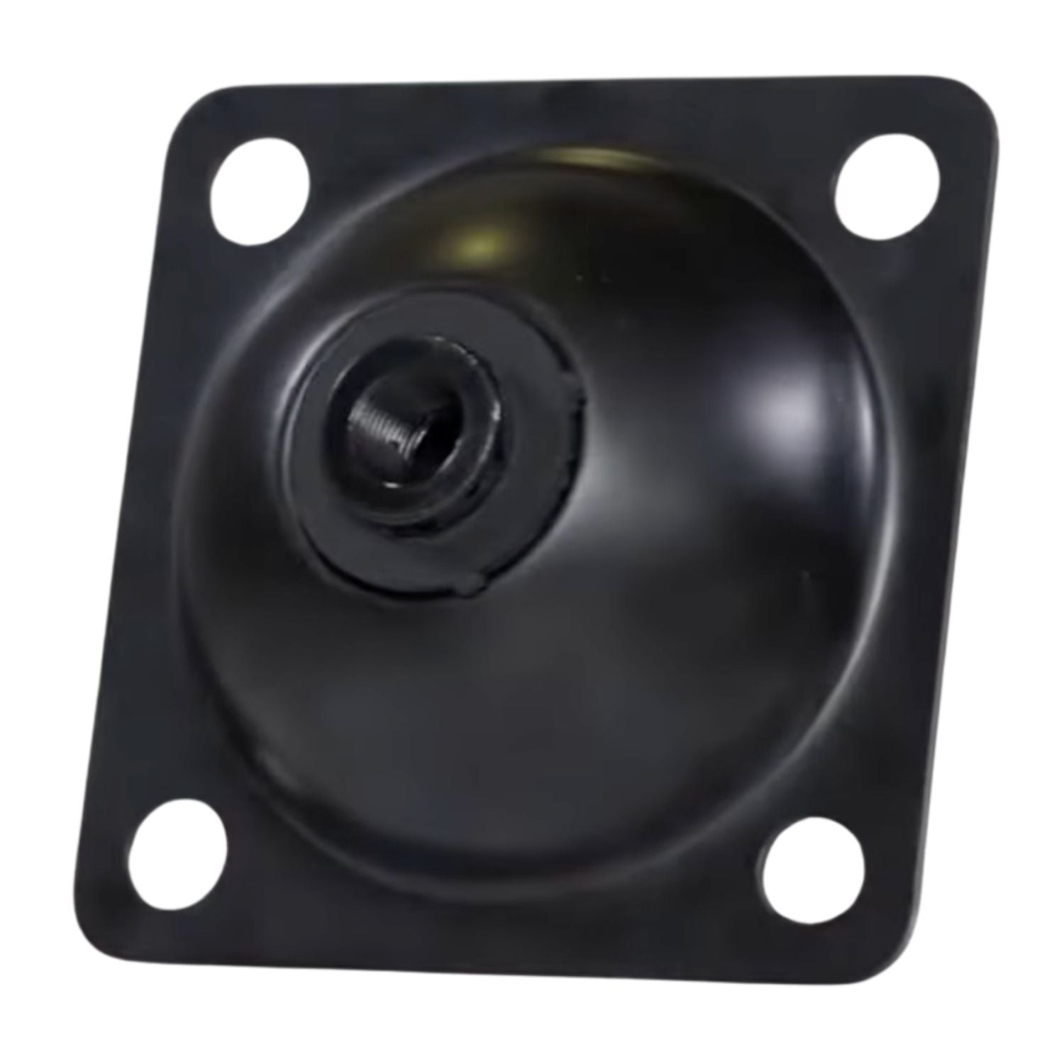 Top-angled view of Acrefine enclosed seismic elastomeric mount showing the internal female threaded connection.