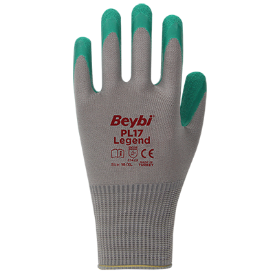 Beybi Polyester Knitted Latex Gloves PL17 Legend Green