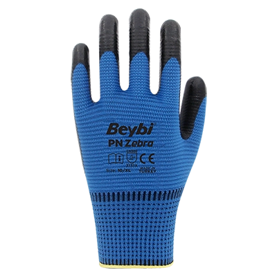 Beybi Polyester Knitted Nitrile Gloves Pn Zebra Blue