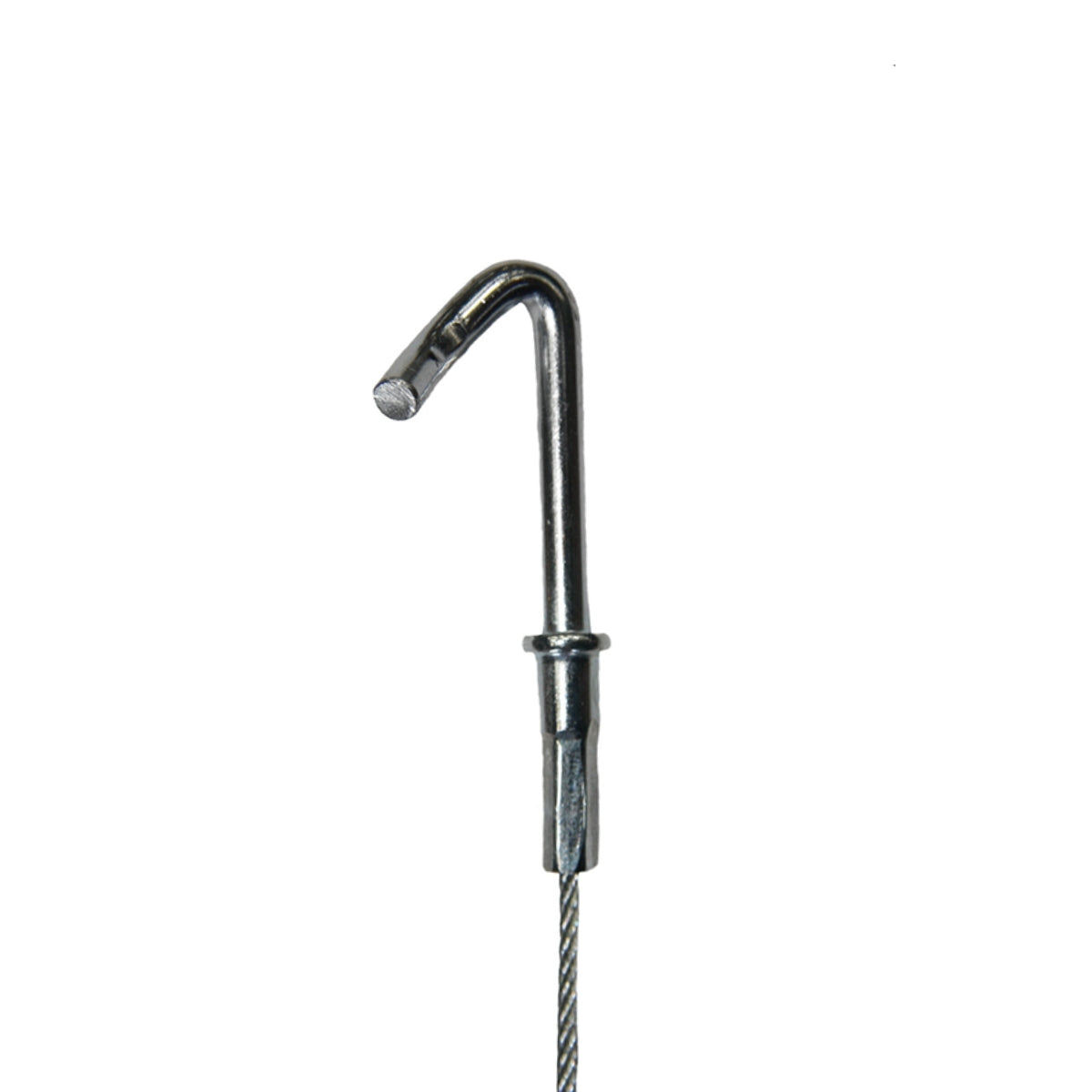 Close-up of the cladding hook and its threaded shank on the hanger wire.