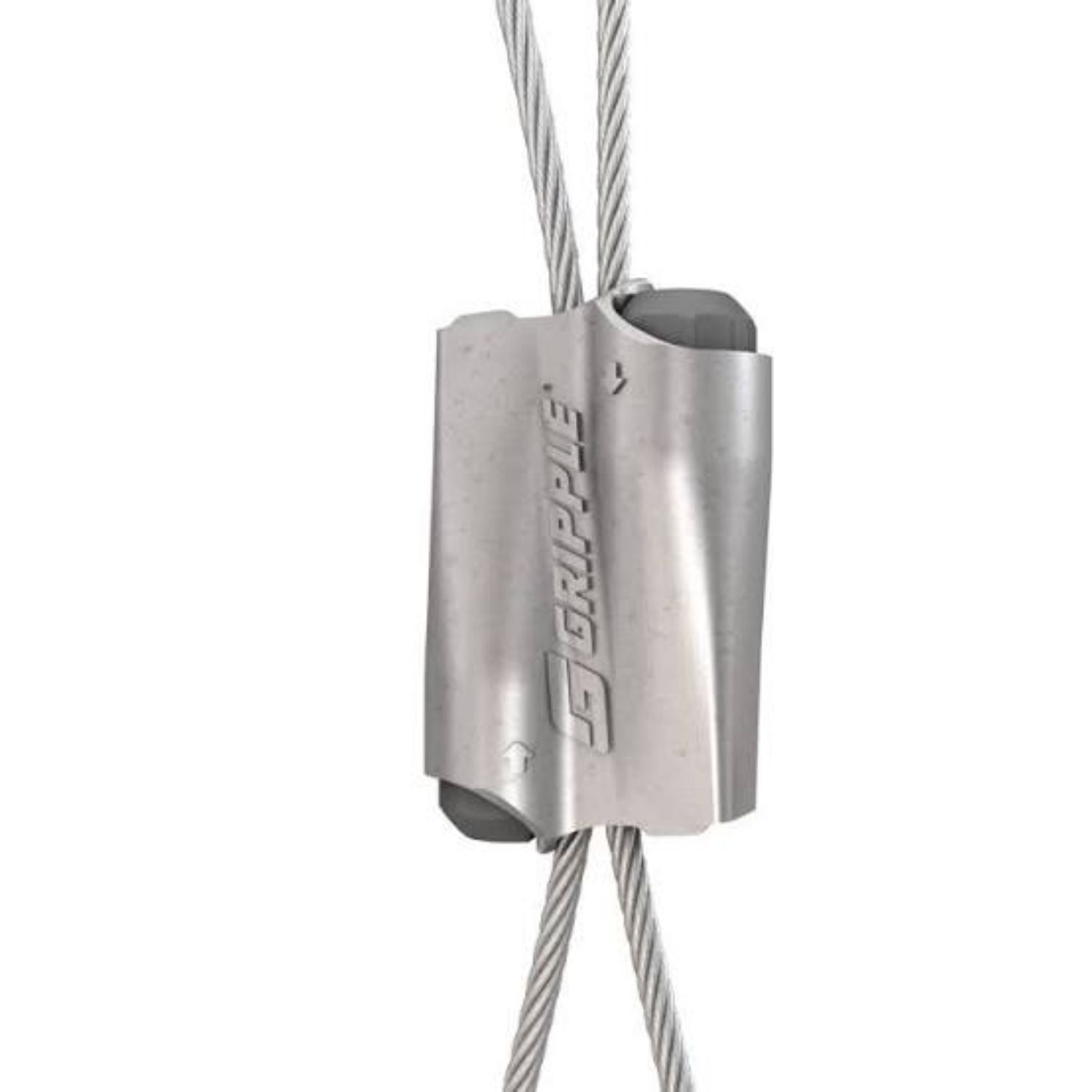 Studio shot of the Gripple Express No.2 wire suspension component outlining its sleek aerodynamic metal housing.