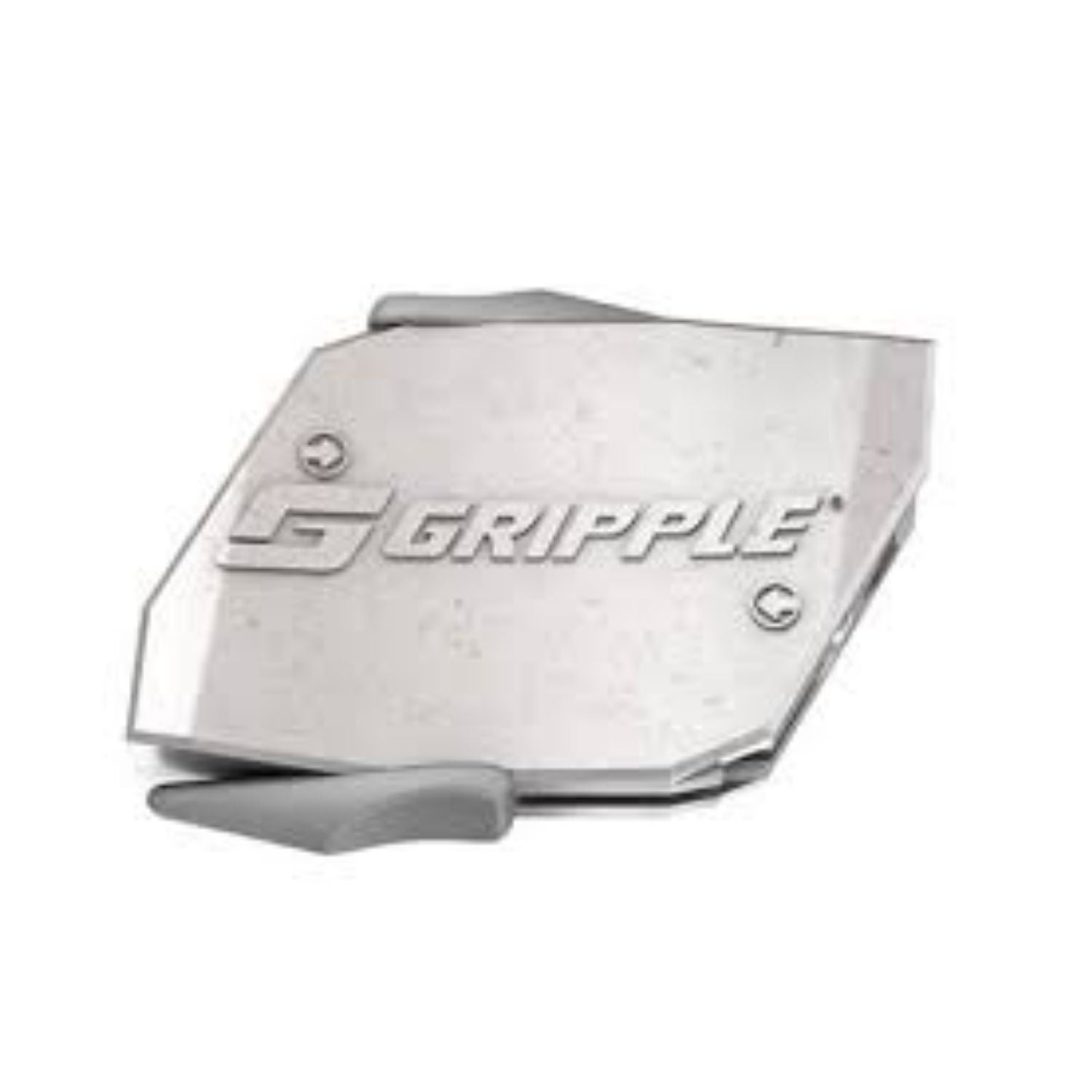 Side profile of a zinc-alloy Gripple Express No.1 wire joiner showing the stamped branded logo and entry ports