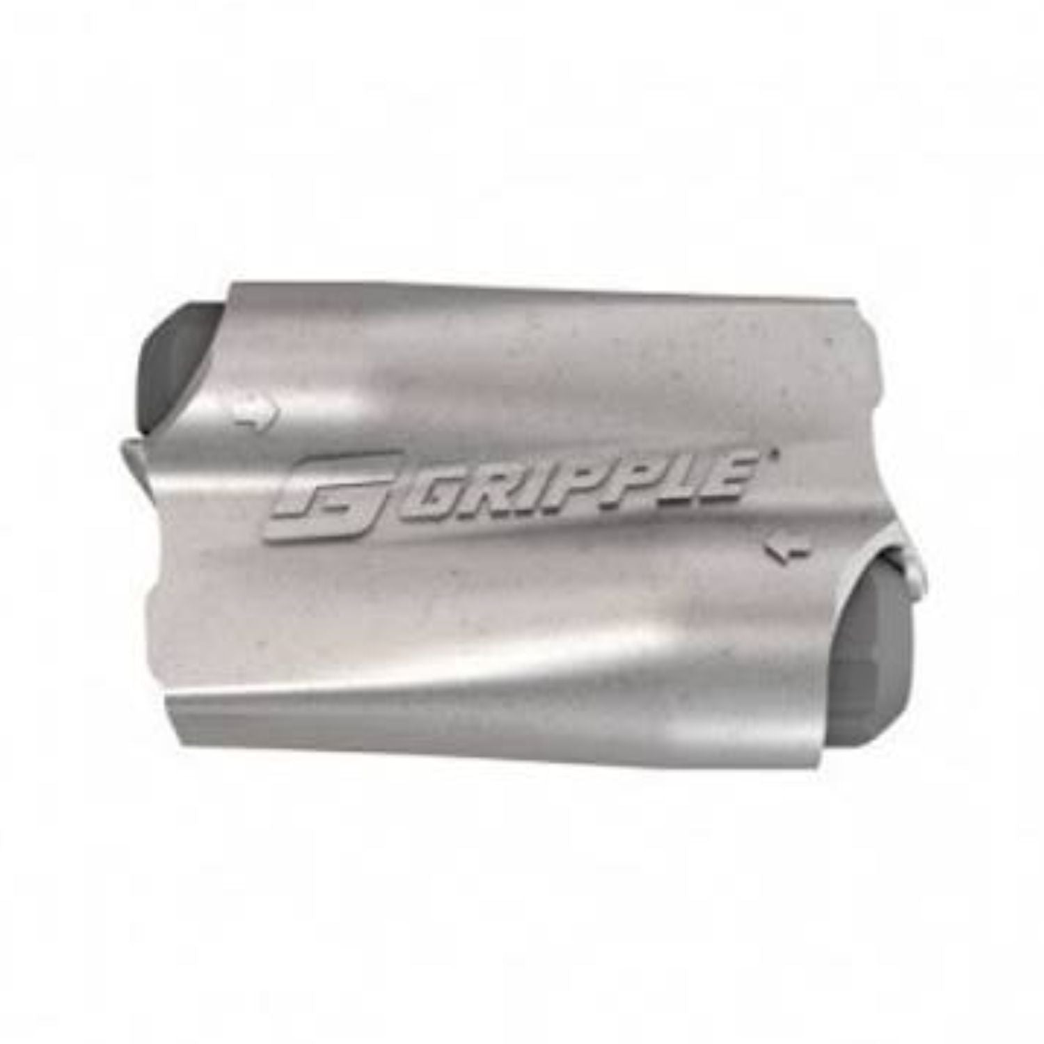 Side profile of a zinc-alloy Gripple Express No.2 wire joiner showing the stamped branded logo and entry ports