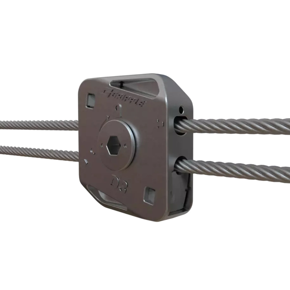 A Gripple Dynamic joining two runs of steel wire rope.