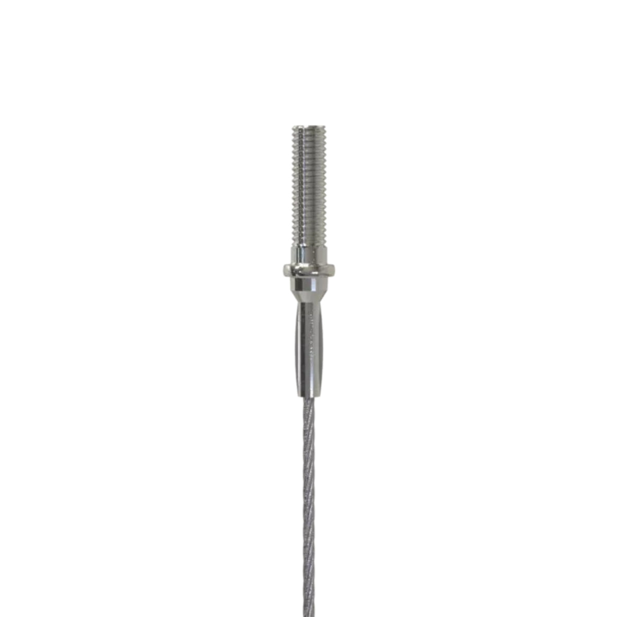 Close-up of the threaded stud end on the hanger wire.