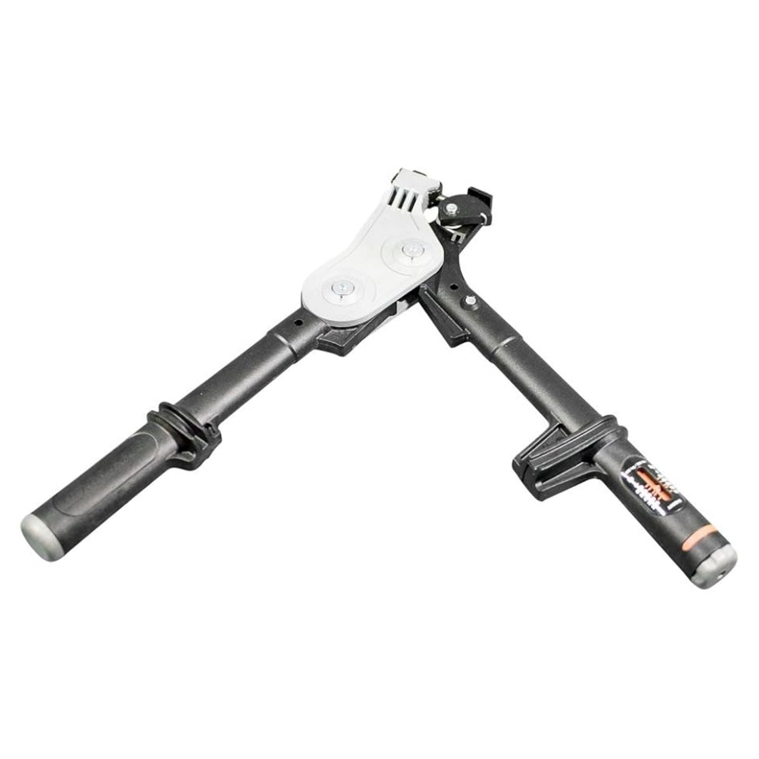 Isometric angle view of the Gripple wire tensioning tool, showcasing the compact mechanical layout and tension control handles.