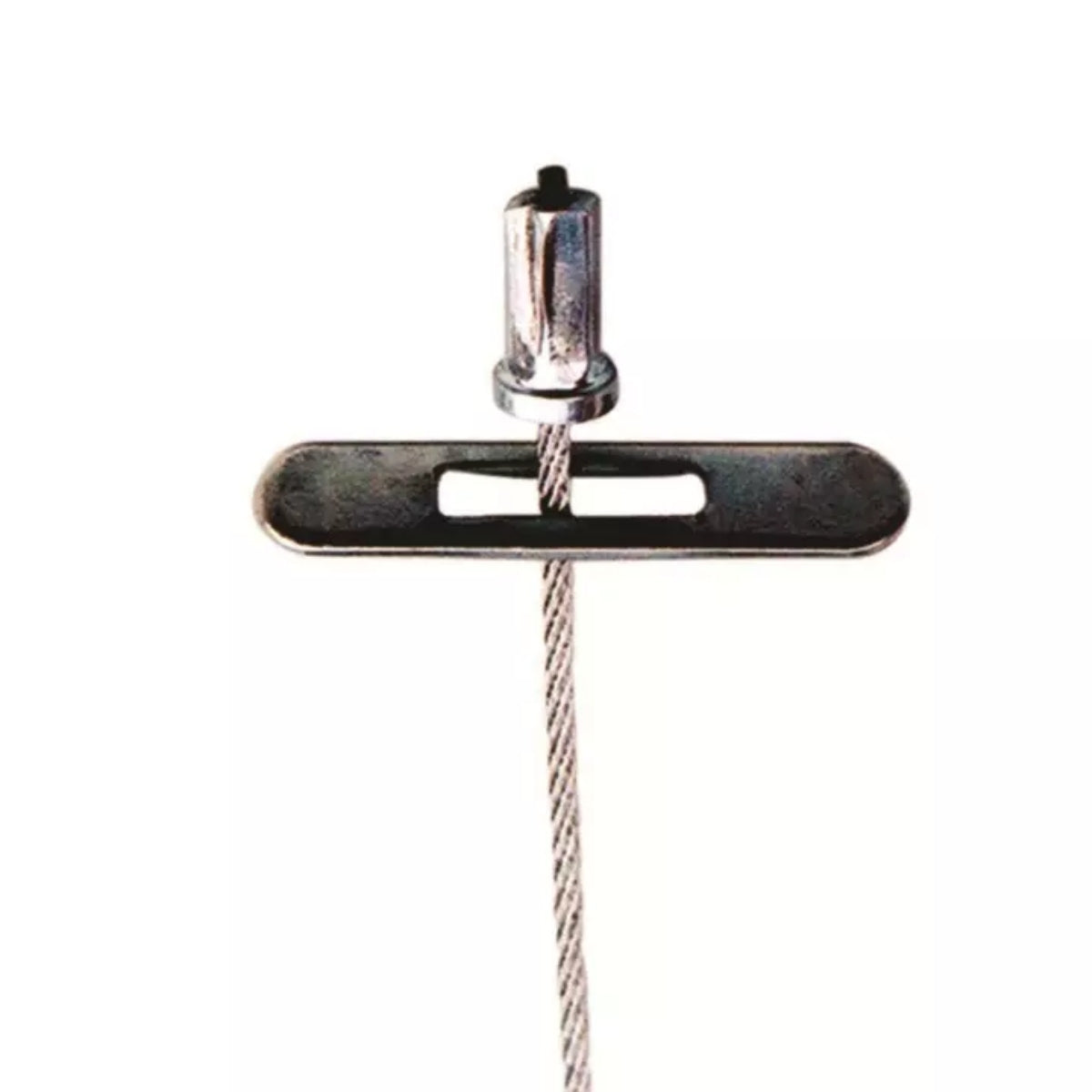 The toggle turned crosswise, as it sits after passing through a fixing hole.